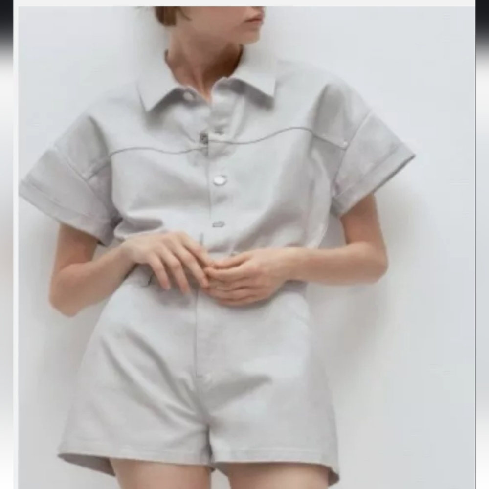 NWOT Zara Denim Shimmer Romper Size XS - Picture 5 of 8
